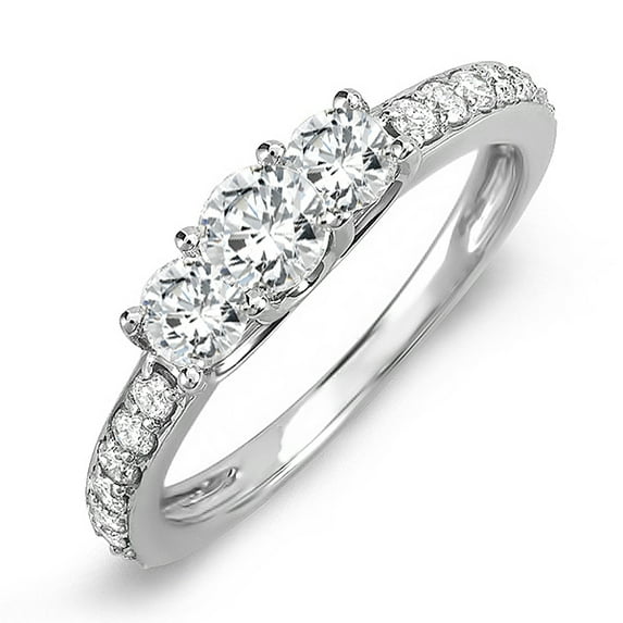 Dazzlingrock Collection 1.00 Carat (ctw) 14k Round Diamond Ladies 3 Stone Bridal Engagement Ring 1 CT, White Gold, Size 7