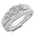 thumbnail image 1 of Dazzlingrock Collection 1.00 Carat (ctw) 14k Round Diamond Ladies 3 Stone Split Shank Bridal Engagement Ring Matching Band Set 1 CT, White Gold, Size 5.5, 1 of 1