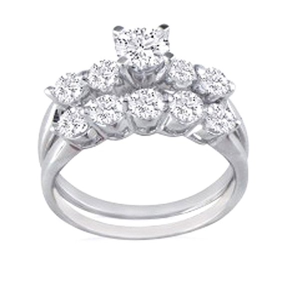 Dazzlingrock Collection 1.00 Carat (ctw) 14k Round Diamond Ladies Bridal 5 Stone Ring Engagement Matching Band Set 1 CT, White Gold, Size 5.5