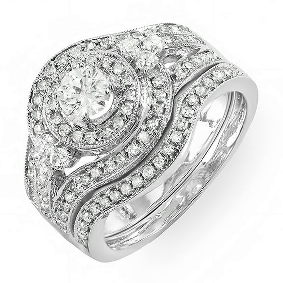 Dazzlingrock Collection 1.00 Carat (ctw) 14k Round Diamond Ladies Vintage Bridal Engagement Ring Matching Wedding Band Set 1 CT, White Gold, Size 6
