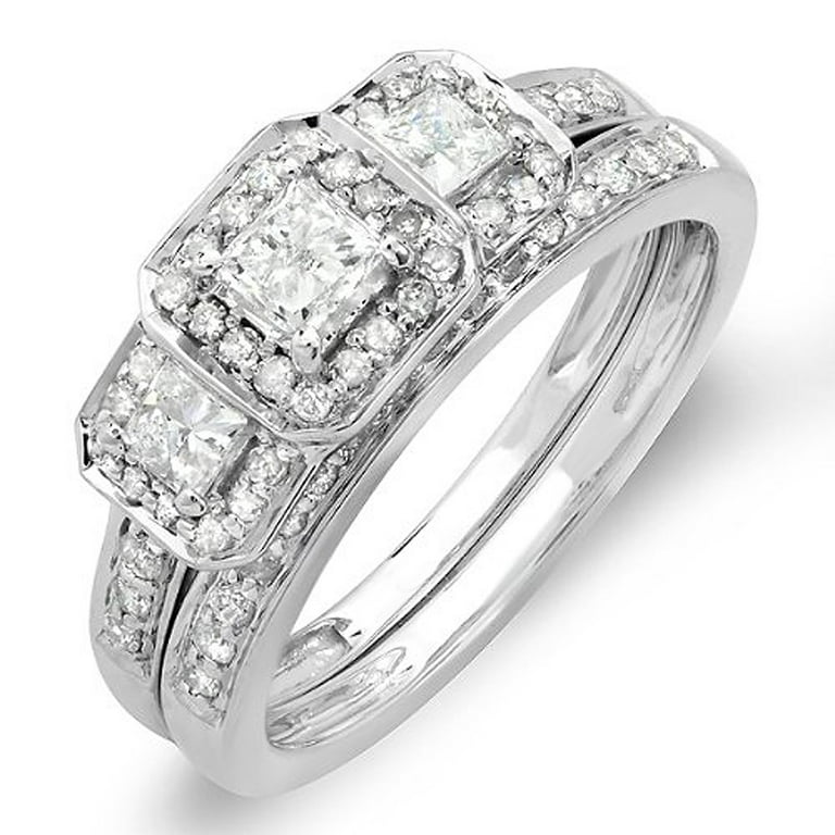 LADIES BRIDAL SET 1.00CT ROUND/PRINCESS DIAMOND 14K WHITE GOLD LADIES BRIDAL SET 1.00CT ROUND/PRINCESS DIAMOND 14K WHITE GOLD