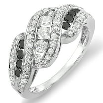 Dazzlingrock Collection 1.00 Carat (ctw) 14k Round White And Black Dimaond Ladies Cocktail Right Hand Ring 1 CT, White Gold, Size 6.5