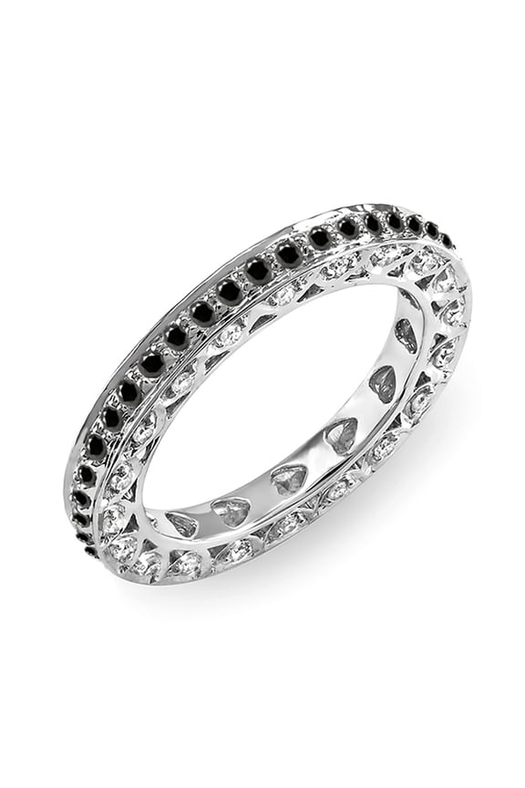 Collection 1.00 Carat (ctw) 14k White & Black Diamond Ladies Eternity Wedding Band Stackable Ring 1 CT, White Gold