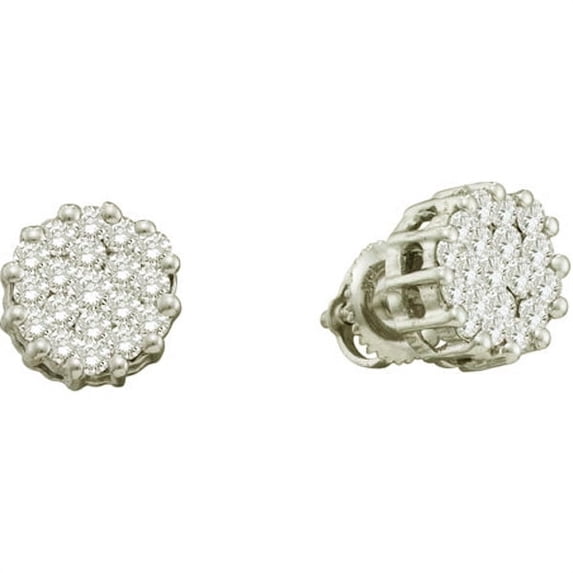 Dazzlingrock Collection 1.00 Carat (ctw) 14k White Diamond Ladies Cluster Flower Earrings, White Gold