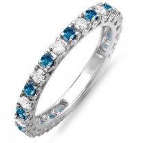 Dazzlingrock Collection 1.00 Carat (ctw) 18K Blue & White Diamond Eternity Sizeable Stackable Wedding Band, White Gold, Size 5