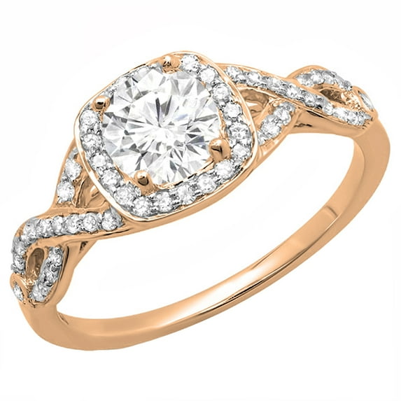 Dazzlingrock Collection 1.00 Carat (ctw) 18K Round White Diamond Swirl Split Shank Halo Engagement Ring, Rose Gold, Size 4
