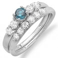 thumbnail image 1 of Dazzlingrock Collection 1.00 Carat (ctw) 18k Round Blue & White Diamond Bridal 5 Stone Engagement Ring Set, White Gold, Size 6, 1 of 1