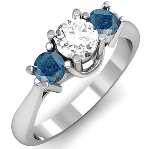 Dazzlingrock Collection 1.00 Carat (ctw) 18k Round Blue and White Diamond Ladies 3 Stone Bridal Ring 1 CT, White Gold, Size 6.5