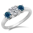 thumbnail image 1 of Dazzlingrock Collection 1.00 Carat (ctw) 18k Round Blue and White Diamond Ladies 3 Stone Bridal Ring 1 CT, White Gold, Size 8, 1 of 1