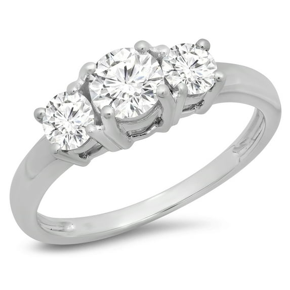 Dazzlingrock Collection 1.00 Carat (ctw) 18k Round Cut Diamond Ladies 3 Stone Bridal Engagement Ring 1 CT, White Gold, Size 9