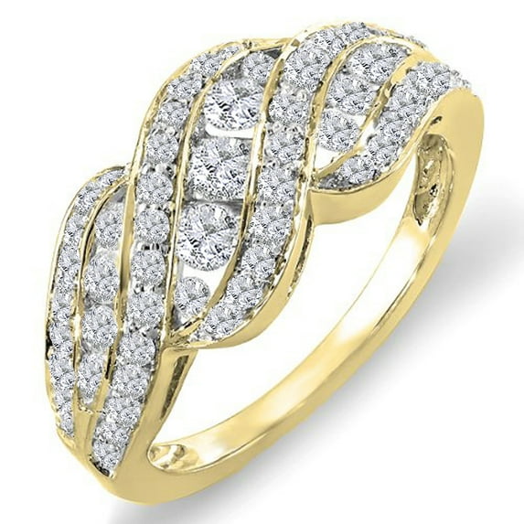 Dazzlingrock Collection 1.00 Carat (ctw) 18k Round Diamond Ladies Cocktail Ring 1 CT, Yellow Gold, Size 9