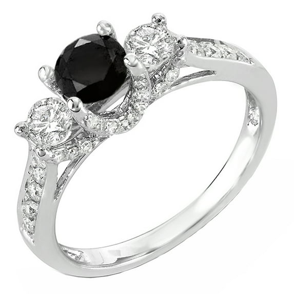 Dazzlingrock Collection 1.00 Carat (ctw) 18k Round White And Black Diamond 3 Stone Bridal Engagement Ring, White Gold, Size 7