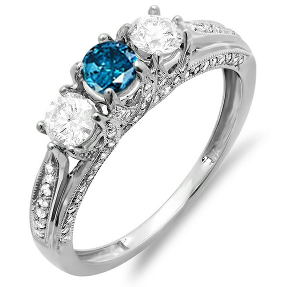 Dazzlingrock Collection 1.00 Carat (ctw) 18k White And Blue Diamond Vintage Bridal 3 Stone Engagement Ring, White Gold, Size 7.5