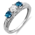 thumbnail image 1 of Dazzlingrock Collection 1.00 Carat (ctw) 18k White And Blue Diamond Vintage Bridal 3 Stone Engagement Ring, White Gold, Size 7, 1 of 1