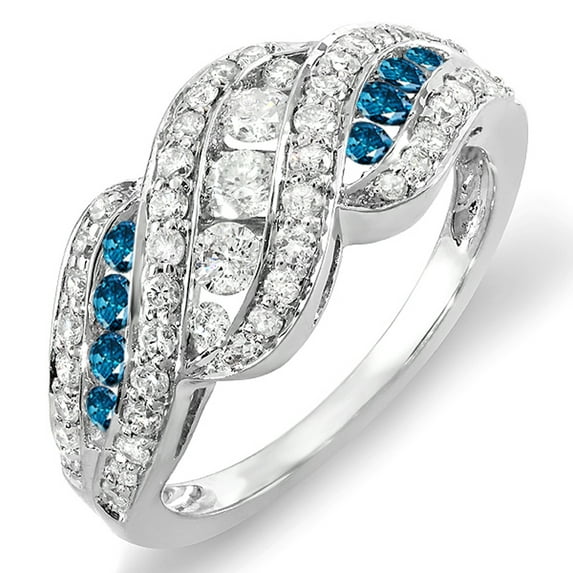 Dazzlingrock Collection 1.00 Carat (ctw) 18k White And Blue Dimaond Ladies Cocktail Right Hand Ring 1 CT, White Gold, Size 5.5