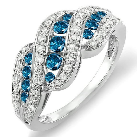 Dazzlingrock Collection 1.00 Carat (ctw) 18k White And Blue Dimaond Ladies Cocktail Right Hand Ring 1 CT, White Gold, Size 7