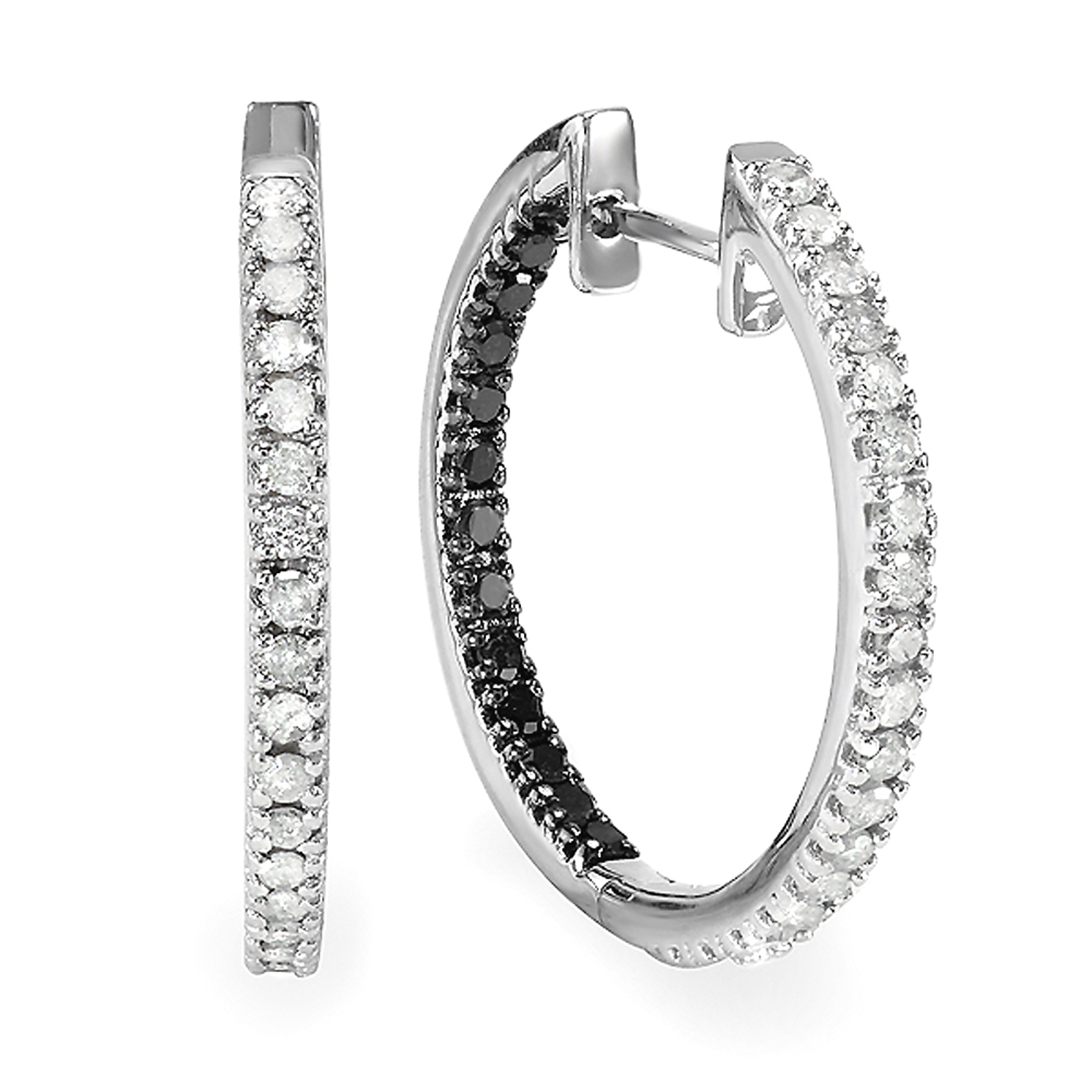 Dazzlingrock Collection 1.00 Carat (ctw) Round Black & White Diamond Hoop Earrings for Women in 925 Sterling Silver