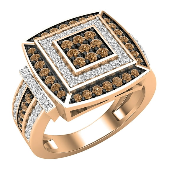 Dazzlingrock Collection 1.00 Carat (ctw) Round Champagne & White Diamond Bridal Right Hand Ring for Women in 14K Rose Gold, Size 6