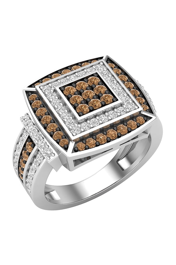 Collection 1.00 Carat (ctw) Round Champagne & White Diamond Bridal Right Hand Ring for Women in 14K White Gold, Size 8