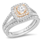 Dazzlingrock Collection 1.00 Carat ctw Two Tone Rose Gold Plated 14K Diamond Engagement Set 1 CT, White Gold, Size 7