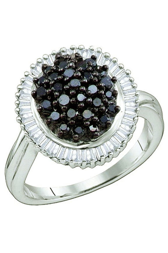 Collection 1.03 Carat (ctw) Black & White Diamond Ladies Right Hand Cluster Ring, Sterling Silver
