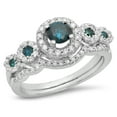 thumbnail image 1 of Dazzlingrock Collection 1.05 Carat (Ctw) 14K Blue & White Diamond 5 Stone Halo Bridal Engagement Ring Set, White Gold, Size 4.5, 1 of 1