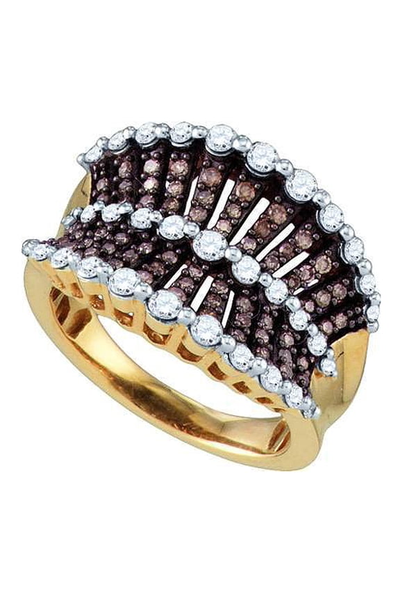 Collection 1.08 Carat(ctw) 10K Round Cognac & White Diamond Ladies Cocktail Right Hand Fashion Ring 1 CT, Yellow Gold