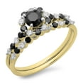 thumbnail image 1 of Dazzlingrock Collection 1.10 Carat (ctw) 14K Black And White Diamond Bridal Halo Engagement Ring Set 1 CT, Yellow Gold, Size 5.5, 1 of 1