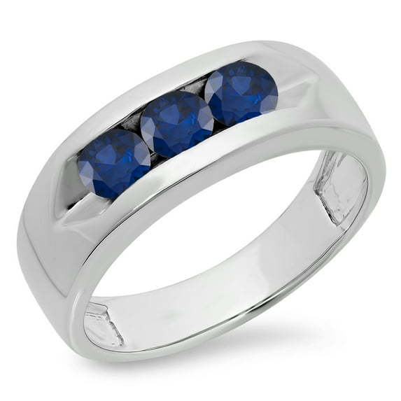 Dazzlingrock Collection 1.10 Carat (ctw) 14K Blue Sapphire Men's Channel Set 3 Stone Wedding Band 1 CT, White Gold, Size 9.5