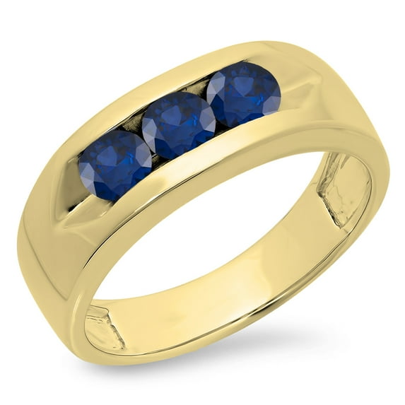 Dazzlingrock Collection 1.10 Carat (ctw) 14K Blue Sapphire Men's Channel Set 3 Stone Wedding Band 1 CT, Yellow Gold, Size 10