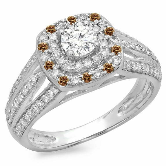 Dazzlingrock Collection 1.10 Carat (ctw) 14K Champagne & White Diamond Bridal Halo Engagement Ring 1 CT, White Gold, Size 6.5