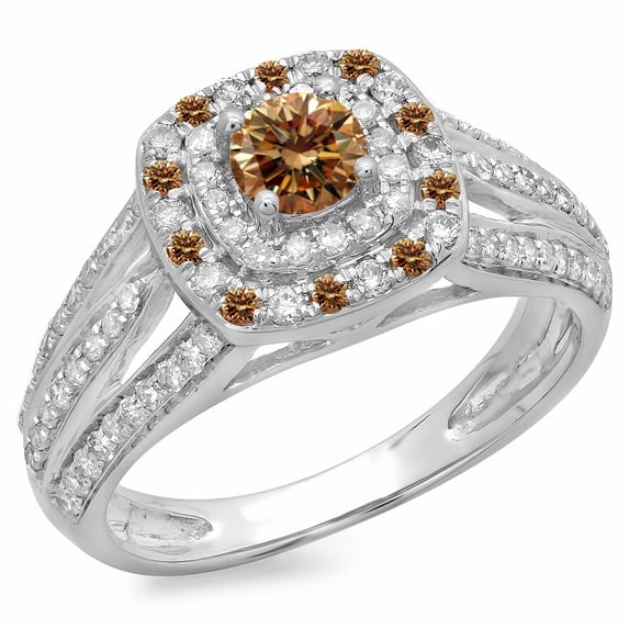 Dazzlingrock Collection 1.10 Carat (ctw) 14K Champagne & White Diamond Bridal Halo Engagement Ring 1 CT, White Gold, Size 7