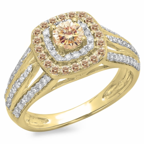 Dazzlingrock Collection 1.10 Carat (ctw) 14K Champagne & White Diamond Bridal Halo Engagement Ring 1 CT, Yellow Gold, Size 4.5
