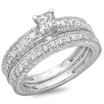 thumbnail image 1 of Dazzlingrock Collection 1.10 Carat (ctw) 14K Princess & Round Cut Diamond Vintage Engagement Ring Set 1 CT, White Gold, Size 9, 1 of 4