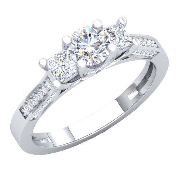 Dazzlingrock Collection 1.10 Carat (ctw) 14K Princess & Round Diamond Bridal 3 Stone Engagement Ring 1 CT, White Gold, Size 9