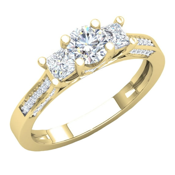 Dazzlingrock Collection 1.10 Carat (ctw) 14K Princess & Round Diamond Bridal 3 Stone Engagement Ring 1 CT, Yellow Gold, Size 6
