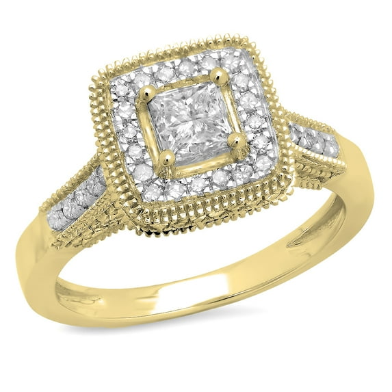 Dazzlingrock Collection 1.10 Carat (ctw) 14K Princess & Round Diamond Bridal Engagement Ring 1 CT, Yellow Gold, Size 9.5