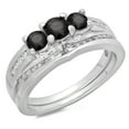 thumbnail image 1 of Dazzlingrock Collection 1.10 Carat (ctw) 14K Round Black & White Diamond Bridal 3 Stone Ring Set 1 CT, White Gold, Size 5.5, 1 of 1