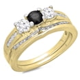 thumbnail image 1 of Dazzlingrock Collection 1.10 Carat (ctw) 14K Round Black & White Diamond Bridal 3 Stone Ring Set 1 CT, Yellow Gold, Size 7, 1 of 1