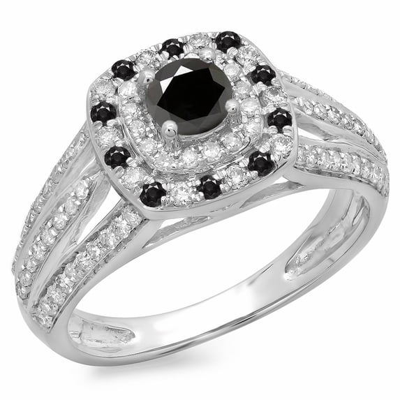 Dazzlingrock Collection 1.10 Carat (ctw) 14K Round Black & White Diamond Vintage Bridal Halo Ring 1 CT, White Gold, Size 8