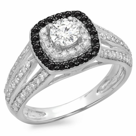 Dazzlingrock Collection 1.10 Carat (ctw) 14K Round Black & White Diamond Vintage Bridal Halo Ring 1 CT, White Gold, Size 9