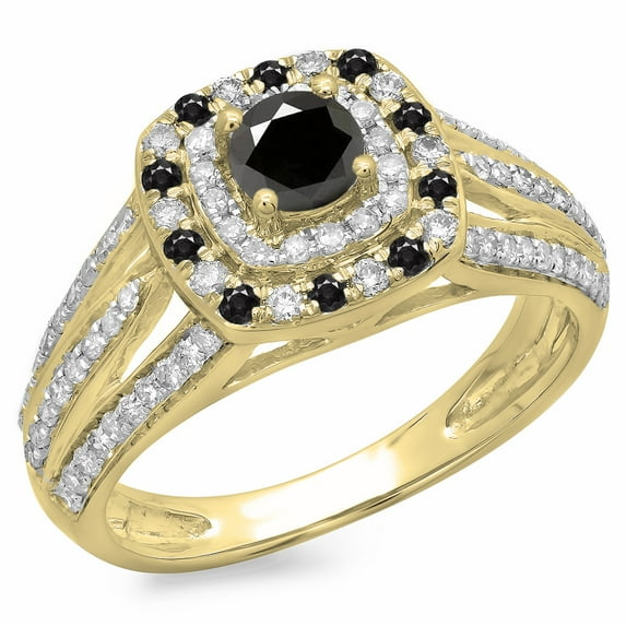 Dazzlingrock Collection 1.10 Carat (ctw) 14K Round Black & White Diamond Vintage Bridal Halo Ring 1 CT, Yellow Gold, Size 8.5