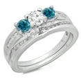 thumbnail image 1 of Dazzlingrock Collection 1.10 Carat (ctw) 14K Round Blue & White Diamond Bridal 3 Stone Ring Set 1 CT, White Gold, Size 4, 1 of 1