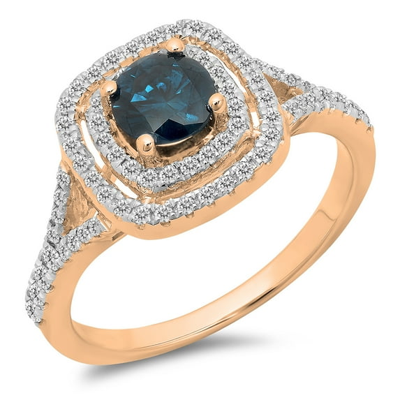Dazzlingrock Collection 1.10 Carat (ctw) 14K Round Blue & White Diamond Halo Engagement Ring 1 CT, Rose Gold, Size 7