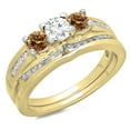 thumbnail image 1 of Dazzlingrock Collection 1.10 Carat (ctw) 14K Round Champagne & White Diamond Bridal 3 Stone Ring Set 1 CT, Yellow Gold, Size 4.5, 1 of 1