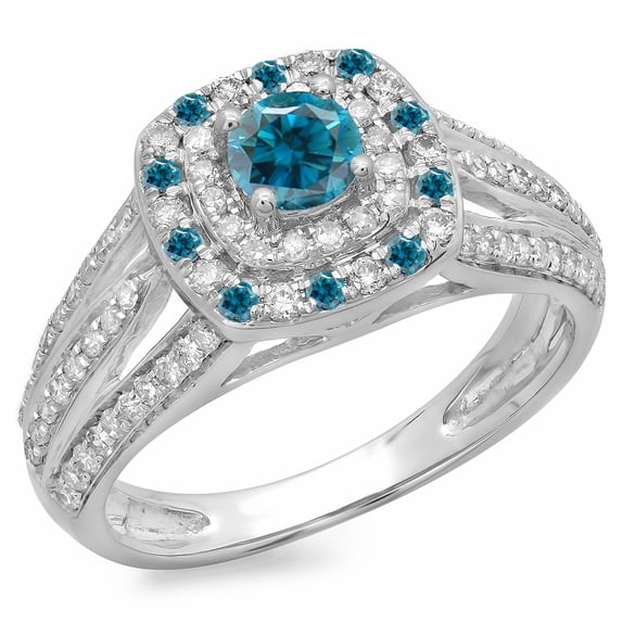 Dazzlingrock Collection 1.10 Carat (ctw) 14K Round Cut Blue & White Diamond Vintage Bridal Halo Ring 1 CT, White Gold, Size 10