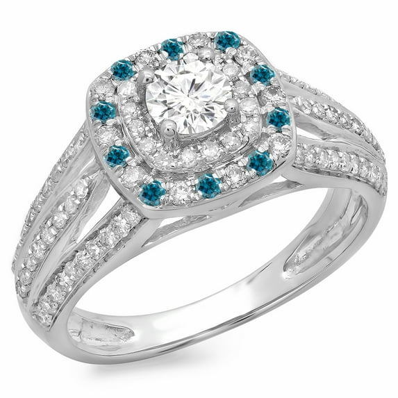 Dazzlingrock Collection 1.10 Carat (ctw) 14K Round Cut Blue & White Diamond Vintage Bridal Halo Ring 1 CT, White Gold, Size 8