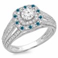 thumbnail image 1 of Dazzlingrock Collection 1.10 Carat (ctw) 14K Round Cut Blue & White Diamond Vintage Bridal Halo Ring 1 CT, White Gold, Size 9, 1 of 1