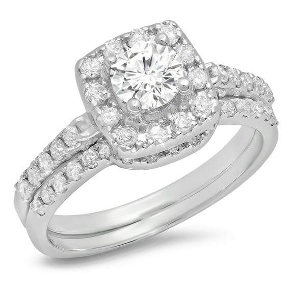 Dazzlingrock Collection 1.10 Carat (ctw) 14K Round Cut Diamond Ladies Bridal Halo Style Engagement Ring With Matching Band 1 CT, White Gold, Size 5