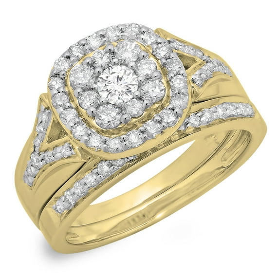 Dazzlingrock Collection 1.10 Carat (ctw) 14K Round Diamond Split Shank Cluster Engagement Ring Set 1 CT, Yellow Gold, Size 4